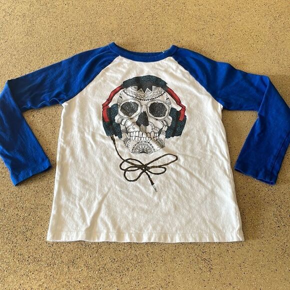 GAP kids skull with headphones baseball style long sleeve T-shirt - Picture 1 of 8
